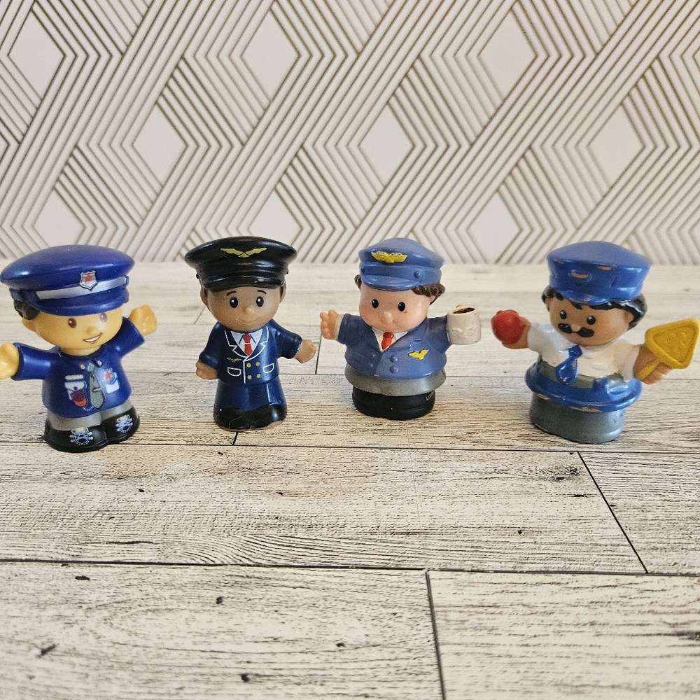 Little People Figures Lot: Police Officer Pilot Pilot Crossing Guard